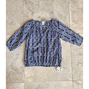 Crewcuts girls navy blue/white cotton print top blouse, 6yrs